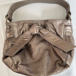 KOOBA ELISHA BRONZE METALLIC LEATHER MINI BOW SHOULDER BAG
